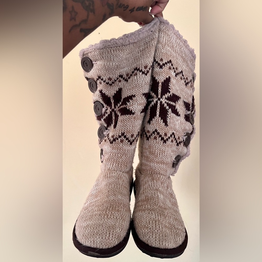 Cozy Knit Button-Up Winter Boots
